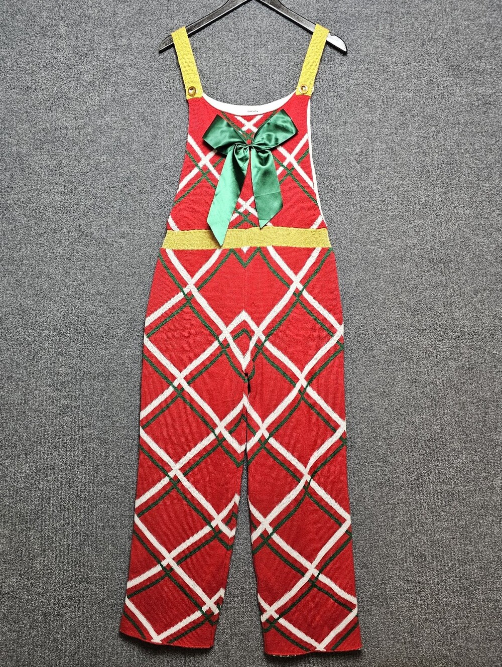 Eyeshadow Holiday Christmas Overalls Jumpsuit Red Plaid Bow Knit Large